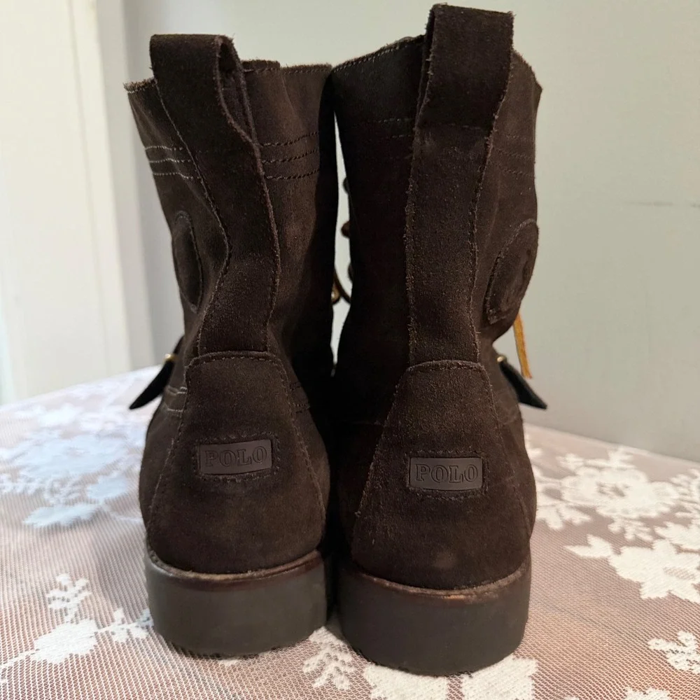 Polo Ralph Lauren Ranger Suede Boots 9.5 Brown Plaid Tartan Collar Classic Fall